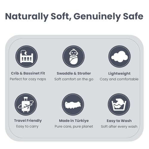 Image of Nora Organic Cotton Baby Blanket 30x40 in, Grey Blue - GOTS Certified, Soft Knit Swaddle for Newborns, Crib & Stroller, Machine Washable