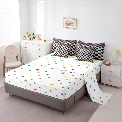 Image of Erosebridal Kids Black Checkered Comforter Set Full 7 Piece,Rainbow Ombre Plaid Bed in A Bag with Sheets for Boys Girls Colorful Geometric Checkerboard Bedding Set,Aesthetic Grids Bed Sets