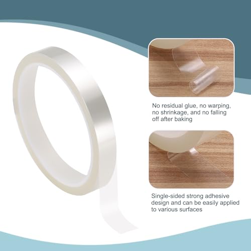 Image of HARFINGTON 4 Rolls High Temperature Masking Tape 15 /32 inch x108ft(12mmx33m) 0.05mm Thick PET Film Silicone Adhesive Heat Resistant Tapes for Heat Press Anodizing Circuit Board, Transparent
