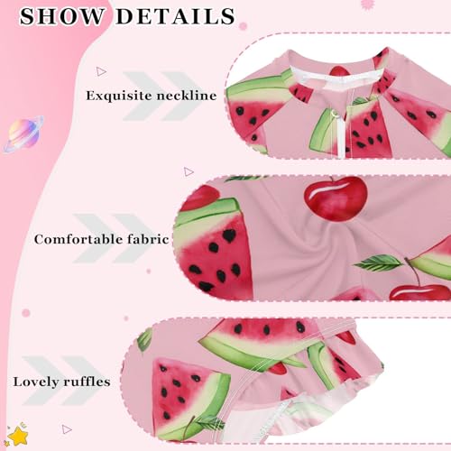 ALAZA Watermelon Cherry Fruit Cute Girls One Piece Swimsuit Long Sleeve Rash Guard Swimsuits UV 50+ Swimwear Zipper4