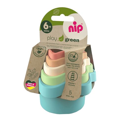 nip Play Green Stapelbecher, nachhaltiges Babyspielzeug ab 6 Monaten, 5-teilig, stapelbar und auch für Wasser geeignet, schadstofffrei, Made in Germany