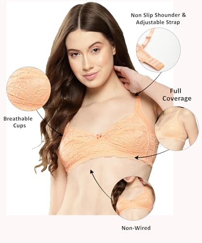 Image of LEADING LADY Women Bra | Non Padded | Non Wired | Full Coverage | T-Shirt Bra | Lace Style Adjustable Straps | Every Day Bra