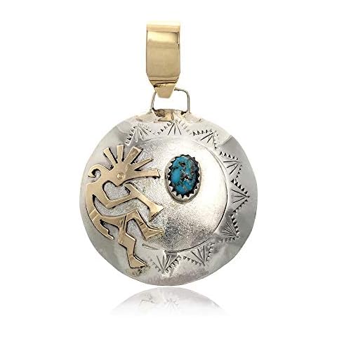 $215Tag Kokopelli 12ktGF Silver Certified Navajo Native Turquoise Pendant 17042-8 Made By Loma Siiva Cover