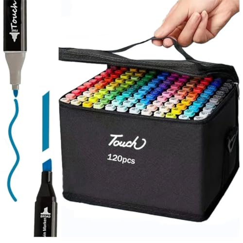 Canetinha Caneta Marcador Ponta Dupla Permanente 120 Cores Estojo Bolsa Escola Arte Desenho Pintura