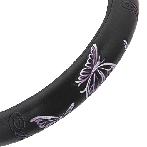 Bdk Sw-509-Pp Universal Fit Purple Butterflies Design Comfort Grip Steering Wheel Cover For Car Suv Van & Truck - 15 Inch Standard Size, Butterfly Purple #TOP6