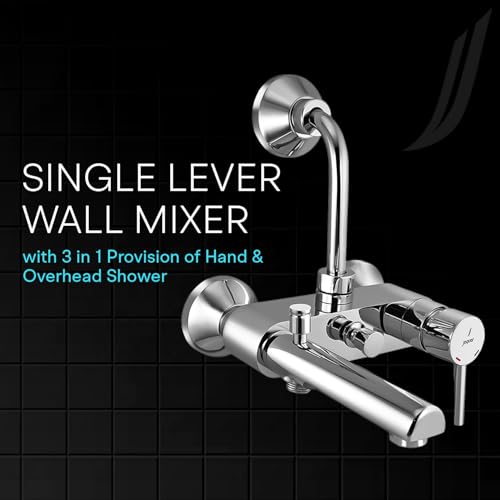 Image of Jaquar Single Lever Wall Mixer 3-in-1 System with Provision for Hand Shower & Overhead Shower (without Hand & Overhead Shower) With 115mm Long Bend Pipe, Connecting Legs & Wall Flange, Chrome Finish