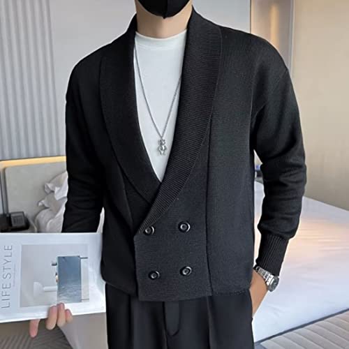 HZCX FASHION Men Shawl Collar Double Breasted Cardigan Sweater Knit Jacket Blazer3