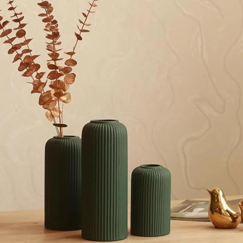 Image of KREATIVE ART'S Bottle Green Flower Vase for Living Room | Ceramic Vase for Home Decor | Home Decoration Items for Living Room & Hall (Dark Green Ceramic Vase Set of 3-Matt)