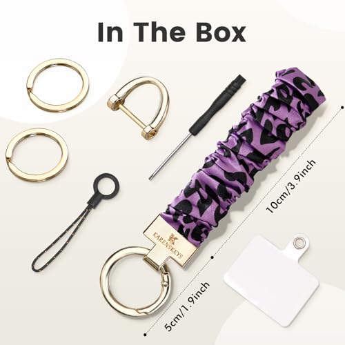 Image of Scrunchie Keychain Wristlet, Key Chain for Car Keys with D Ring, Stretchy Phone Charms with Tether Tab for Women.