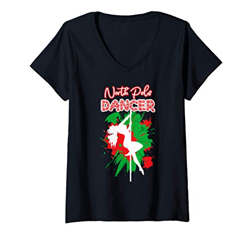 Mujer North Pole Dancer | Naughty Santa Christmas Stripper Camiseta Cuello V