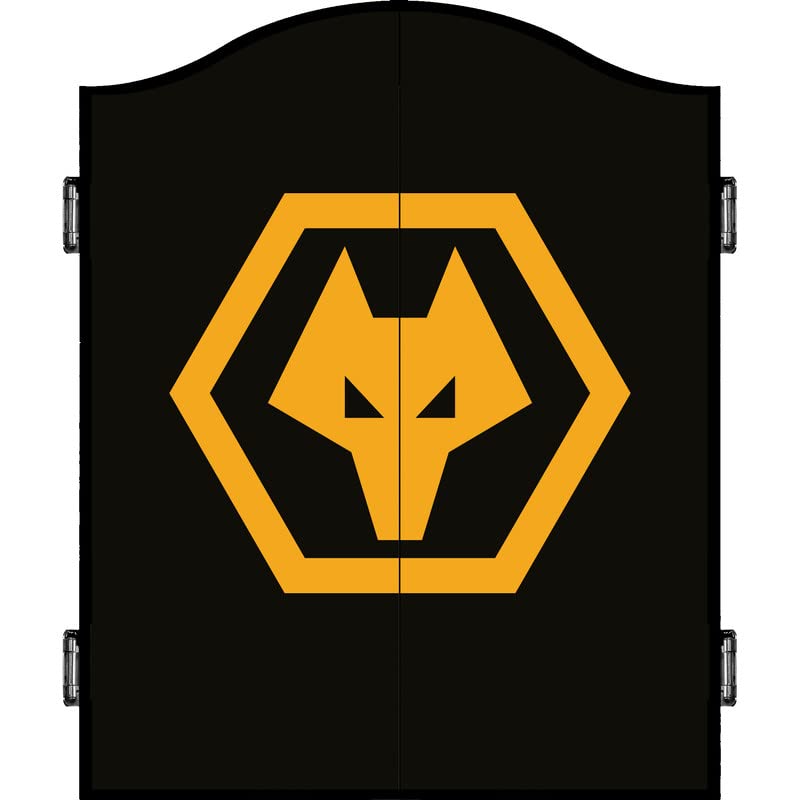 FOCO Officially Licensed Wolverhampton Wanderers Football Club Wolves FC Darts and Dartboard Cabinet, Yellow Crest, Black/Orange (CAB109)