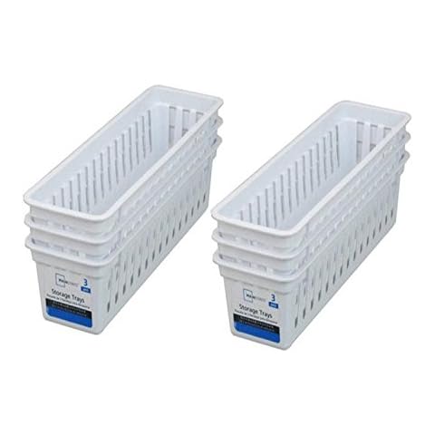 Mainstays Slim Plastic Storage Trays Baskets in White- Set of 6 Cover