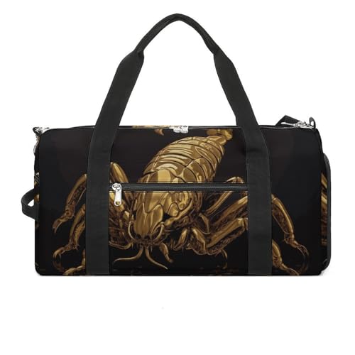Sac de sport haut de gamme avec compartiment chaussures motif scorpion doré art déco