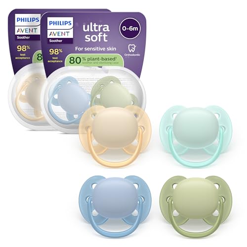 Philips Avent ultra soft Schnuller – kiefergerecht geformtes Design, für Babys von 0–6 Monaten, flexibles Saugerschild, symmetrischer Silikonsauger, BPA-frei, 4er-Pack, SCF091/50