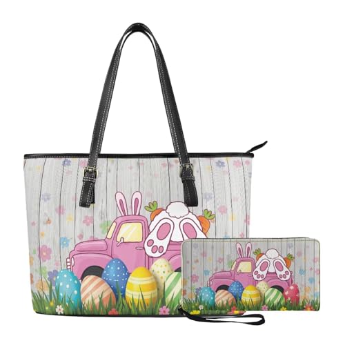 Coldinair Easter Handbag Tote Bag for Women Ladies Top Handle Purse and Wallet Set Leather Tote Purse for Women