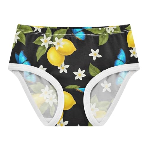 Bright Yellow Lemons Black Toddler Girls Underwear 2t Cotton Girl Panties Cute Flower Briefs Underpants