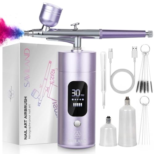 SAVILAND Fortschrittliche Airbrush für Nägel: Grenzenlose Kreativität Beim Nail Art&Perfekte Ergebnisse wie im Airbrush Set mit Drei Wiederaufladbaren Nagel Maschinen mit LCD Display für Ombre French
