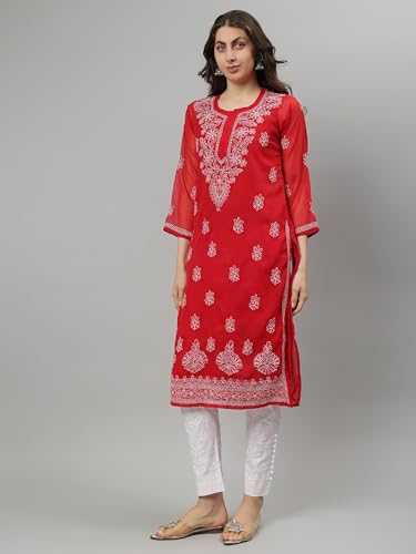 Image of Seva Chikan Hand Embroidered Lucknowi Chikankari Georgette Kurta with Inner Slip SCL4711