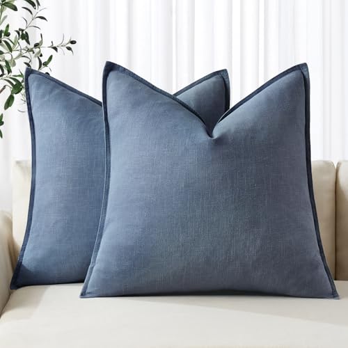 Image of MIULEE Decorative Linen Euro Sham Pillow Covers 24x24 Inch Blue Ashes Boho Farmhouse Neutral Couch Throw Pillows for Bed Pack of 2 Accent Modern Pillowcase Sofa Livingroom Home Decor