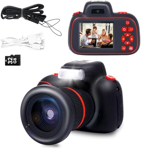 48.0 Mega Pixels Kids Camera, 360 Rotable Zoom Lens,4K Digital Camera for Kids with Shutter AF,with 32G SD Card,Video Camera Toy for 8-12 Years Old Boys Girls,Christmas Birthday Gifts (Black, D6pro)