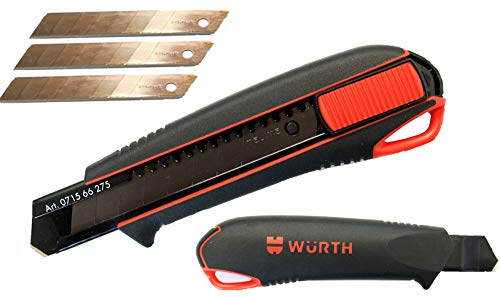 High Quality MADE IN GERMANY Box Cutter Utility Knife 2-Component Cutter 18mm with 3 extremely sharp TAJIMA break - off blades and comfortable ergonomic rubber handle