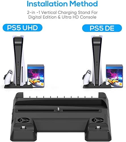Image of GADGETSWRAP Multifunctional Cooling Stand Wireless Controller Charging P-5 (PS5) Controller Dual Charger Compatible with Both Console & Controller - Black