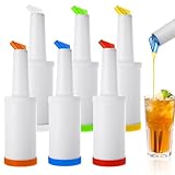 SHUESS 6 Pack Bar Juice Pour Bottles Juice Pourers for Bartending, Store and Pour Containers Plastic Juice Dispensers for Bar Liquor Juice Store (34 Ounces, Multicolor)