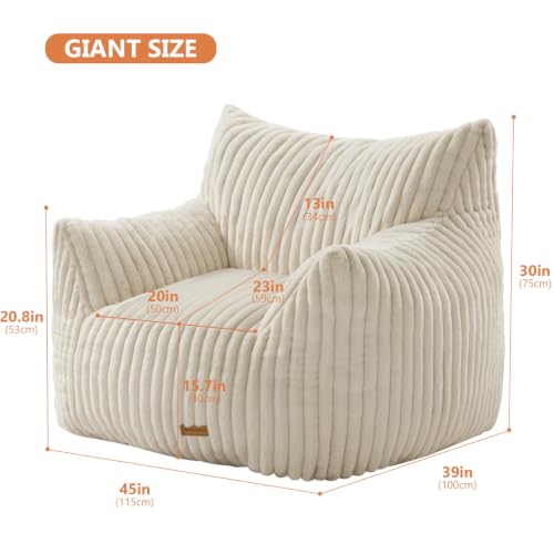 Image of Giant Bean Bag Chairs for Adults Teens with Filling Large Fluffy Bean Bag Chair with Armrests Plush Comfy BeanBag Couch Sofa Chair for Bedroom Living Room Reading