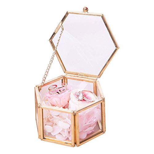 Boîte de rangement de bijoux à bordure dorée et verre style européen HMJGDHX