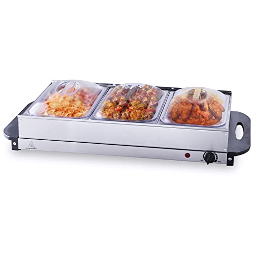 Image of VEVOR Electric Warming Tray, Food Warming Trays for Buffet, Warming Trays with Temp Control, Portable Stainless Steel 7.5 Quart Chafing Dish Set, ETL