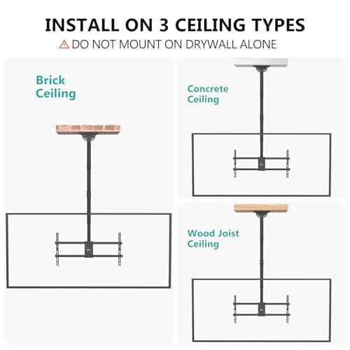 Image of WALI Ceiling TV Mount for 37-90 Inch TVs, Extra Long Arm Ceiling Mount TV Bracket, Telescoping Height Adjustable Hanging Pole TVs Ceiling Mount, Holds 220 lbs, Max VESA 800x400mm (CM3790XL), Black