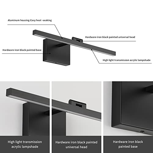 Joosenhouse Led Picture Light Fixtures Dimmable 19.69" Inches Modern Black Full Metal Artwork Display Lamp With Single Arm Adjustable Picture Frame Lights For Paintings 12W Hardwired Connection 4000K #TOP2