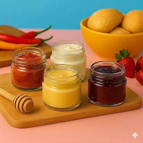 Image of SG Glass Jar Set, 130ML, Transparent, Pack of 4, for Honey, Jam, Spices, Sauces and Desserts