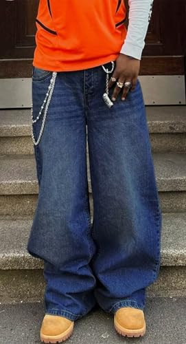 Image of HUNGSON Mens Baggy Jeans for Men Women Y2k Skater Vintage Plain Pants Casual Wide Leg Jeans Loose Fit Denim Jeans