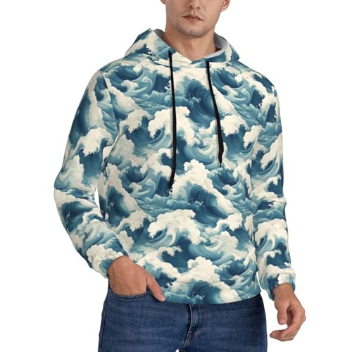 Hoodies For Men - Blue Waves A Print Long Sleeve Casual Men'S Hoodies & Sweatshirts Pullover With Pocket