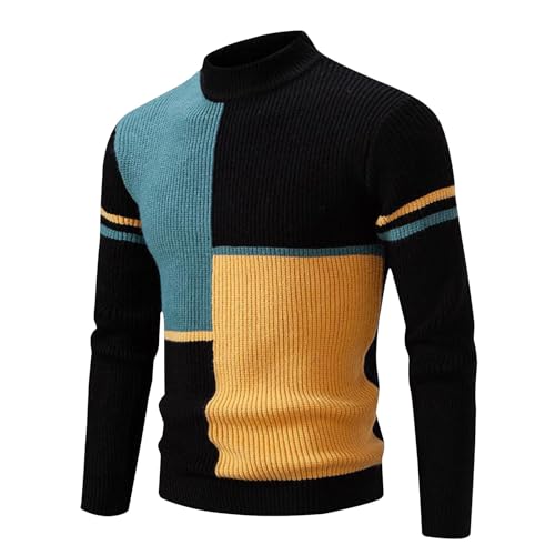Cambkatl Men's Color Block Turtleneck Sweaters, Slim Fit Casual Long Sleeve Pullover Knit Sweaters Thermal Tops