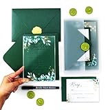 20pcs Wedding Invitations with Envelopes and RSVP Cards – 5x7 Acrylic Invitation Kit with Greenery, Vellum Wraps, Wax Seals for Bridal Shower, Party, or Personalized Wedding (Invitaciones para boda)