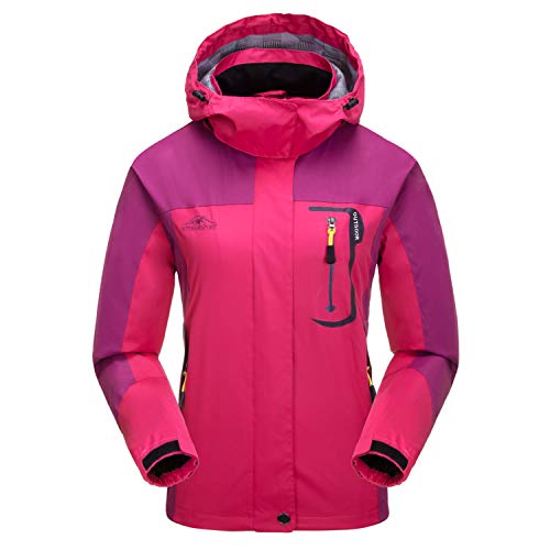 LHHMZ - Chaquetas de senderismo para mujer al aire libre, cortavientos, ligera, transpirable, softshell, casual, para caminar, ciclismo, esquí, con capucha, Mujer, Rosa roja, M