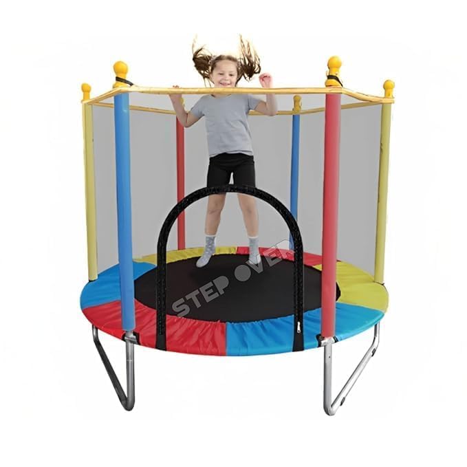 Step Over 55 inch Trampoline with Safety Net & U-Shape Legs for Kids & Adults || Indoor & Outdoor || Powerful Loading Capacity 120KG || Stainless Steel Frame & Legs ||Best Gift for Kids||2025 Edition