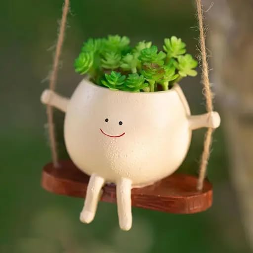 Image of Hanging Smiley Face Flower Pot Succulent Planter Unique Plant Pot Smiley Face Planters Pots for Indoor Outdoor Plants, Gifts for Plant Lovers Size 5 inch