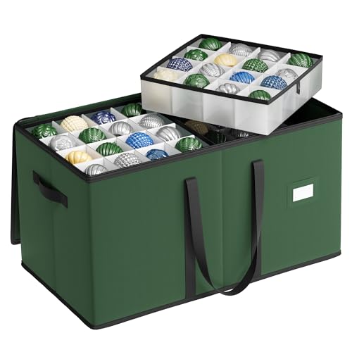 SONGMICS Ornament Storage Box 128 Slots Forest Green