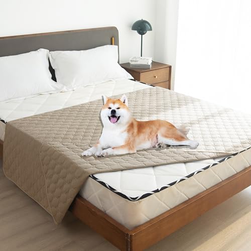 Image of gogobunny 3X Stronger Waterproof Pet Blanket, Scratch Proof Furniture Protector for Dogs Cats, Reversible Cover 82x120 Inch, Dark Beige