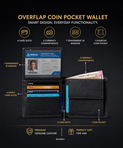 Image of Police Men's Genuine Leather Bifold Wallet with Coin Pocket | 4 Card Slots | Slim Wallet| 2 slip in pockets |Gift box packaging