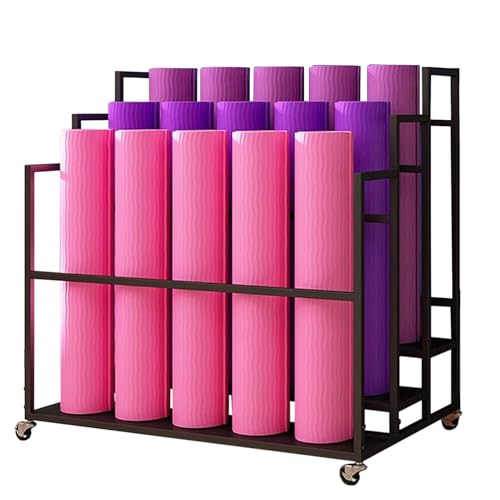 Soporte de almacenamiento para esterilla de yoga, organizador de metal de gran capacidad con ruedas, soporte de pie para múltiples alfombrillas y rodillos de espuma