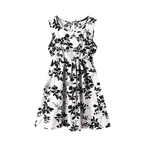 Summer Casual Dresses Girl's Ruffle Sleeve Tiered Swing A-Line Cute Midi Sundress with Pockets Independence Day s