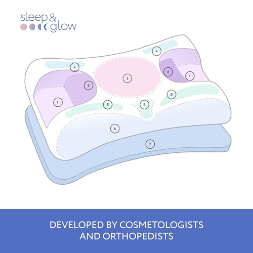 SLEEP & GLOW Omnia Anti-Aging Beauty Pillow Fights Sleep Wrinkles with Orthopedic Height Adjustable Memory Foam for Sleeping on Back and Side (Made in Italy)