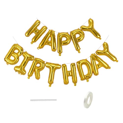 Siliget Globos dorados de feliz cumpleaños de 16 pulgadas, letras de papel de aluminio, globos de cumpleaños con cinta, reutilizables para niños, niñas y adultos, decoraciones de cumpleaños y
