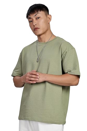 Image of FYLTR Men's Casual Textured Round Neck T-Shirt - Oversize Fit | Stretch Cotton Fabric | Half Sleeves | Soft & Stretchable | Oversized T-Shirts for Men | Loose Fit T-Shirts for Men