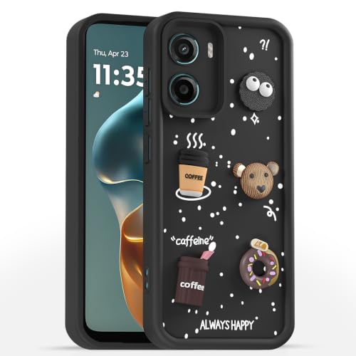 Image of Pikkme Back Cover for Motorola Moto G05 | 3D Bear Silicone Cute & Fun Coffee Cartoon | Full Body Protection Bumper Case (Black)