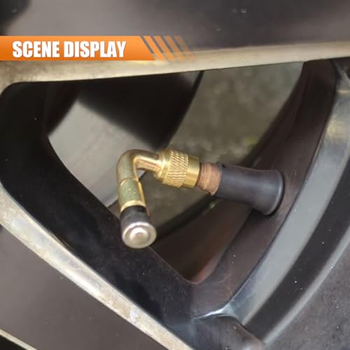 Image of Car Tire Valve Stem Extenders, 90 Degree Tire Inflator Nozzle Extender, Brass Valve Extension Adaptor for Car, Dually Wheels Passenger Car, Motorcycle, Bike (4PCS)
